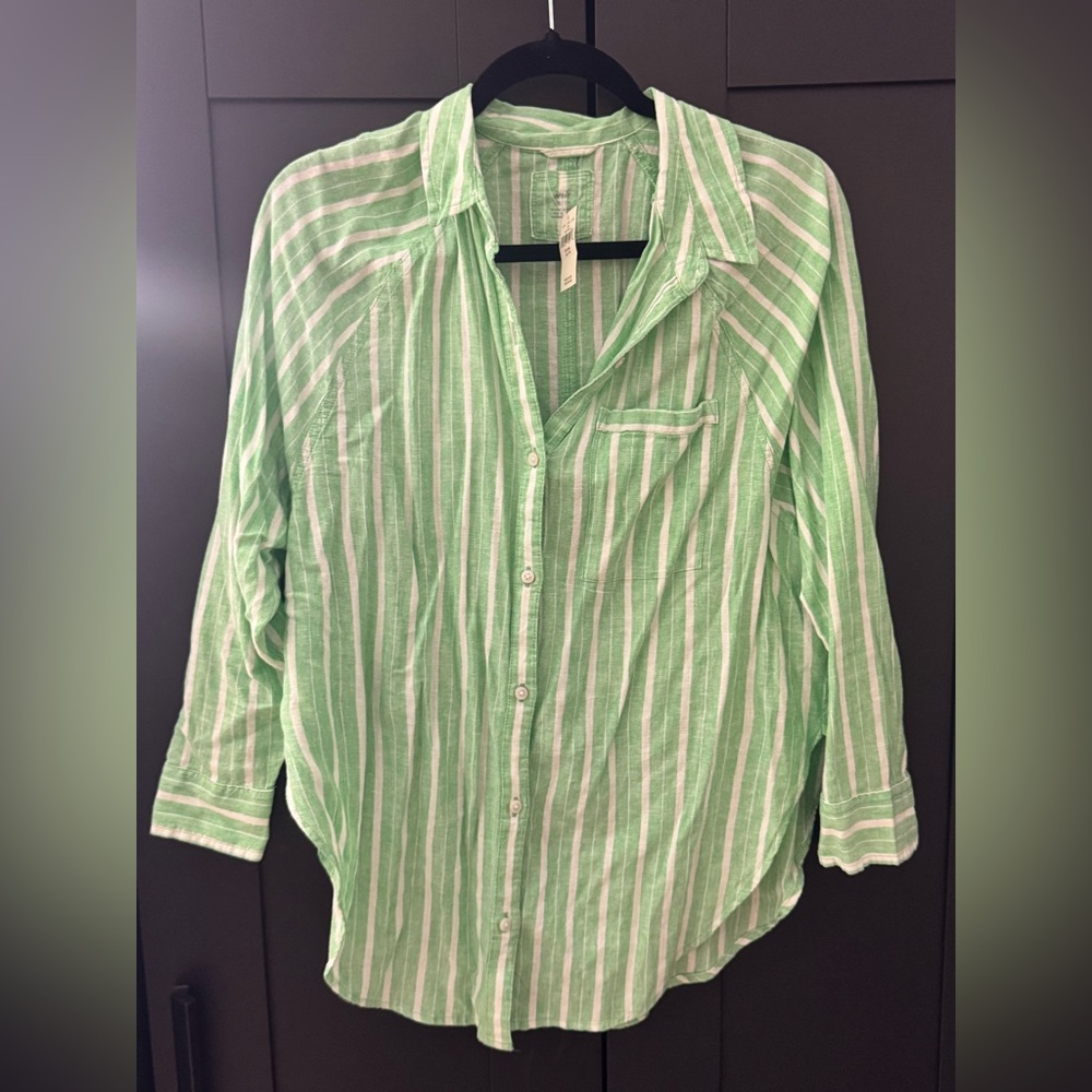Aerie Mint Green and White Striped Shirt